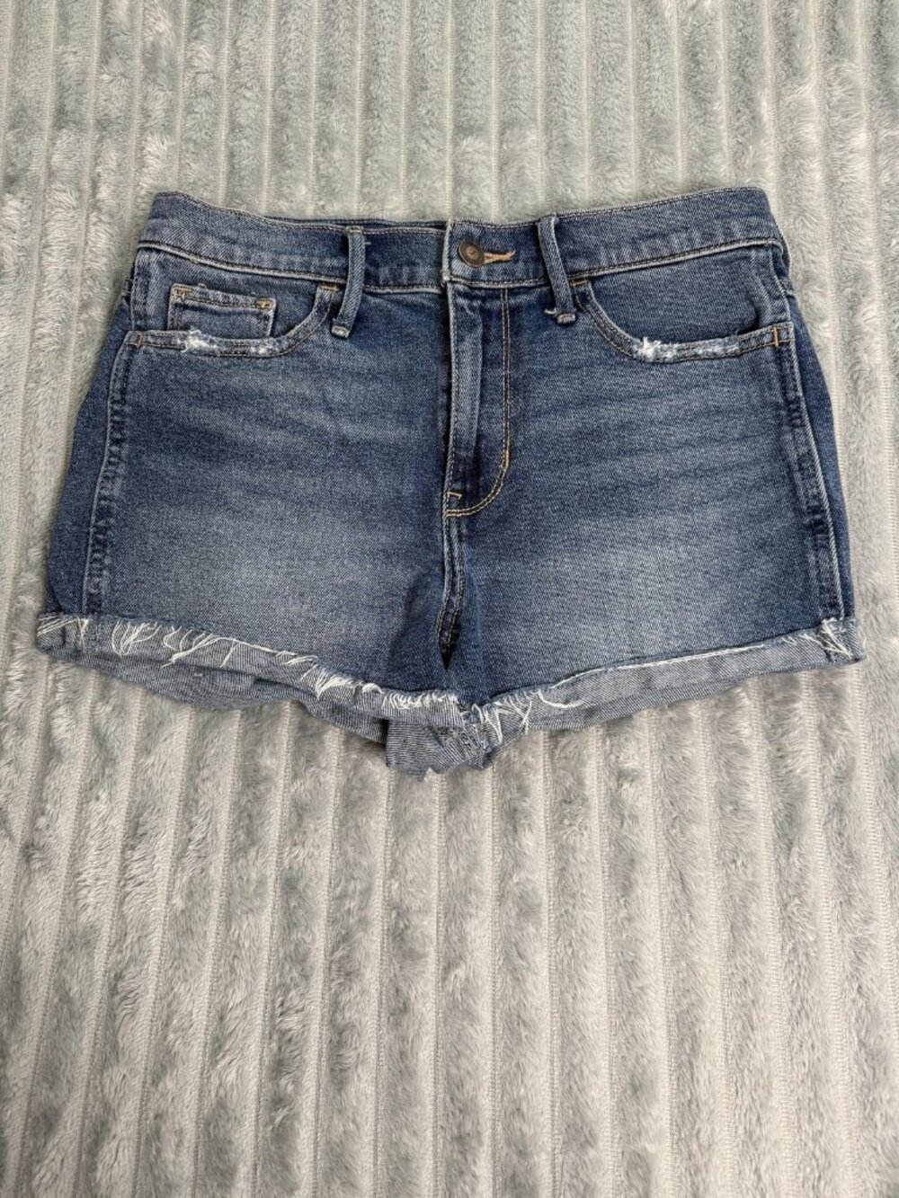 Hollister High Rise Short-Short Stretch Denim Jean Shorts Juniors 5 Blue Cutoff - Picture 10 of 11